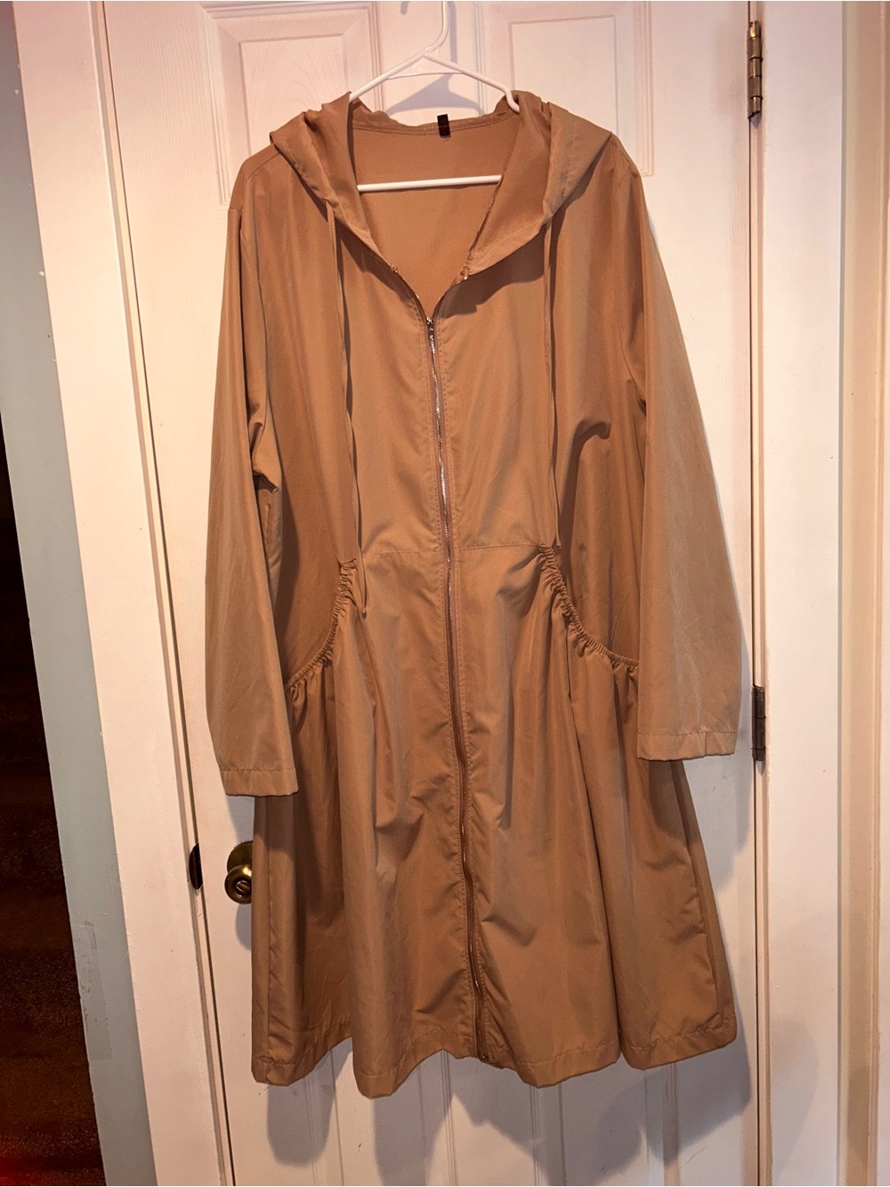 Women's Hooded Zip-Front Duster Coat — Tan